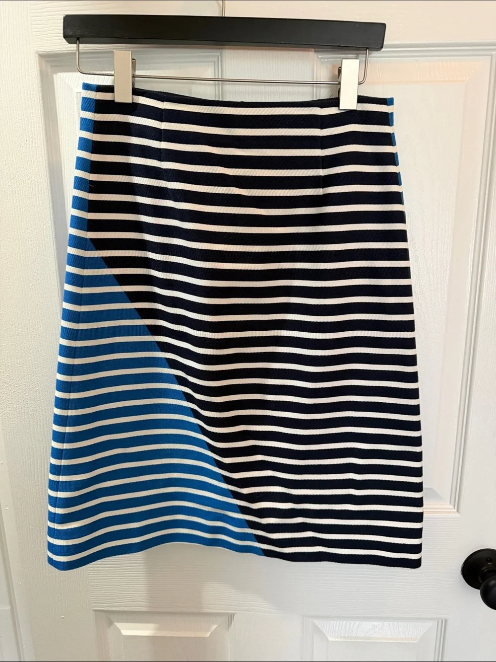 J. Crew Navy, White & Blue Striped A-Line Skirt